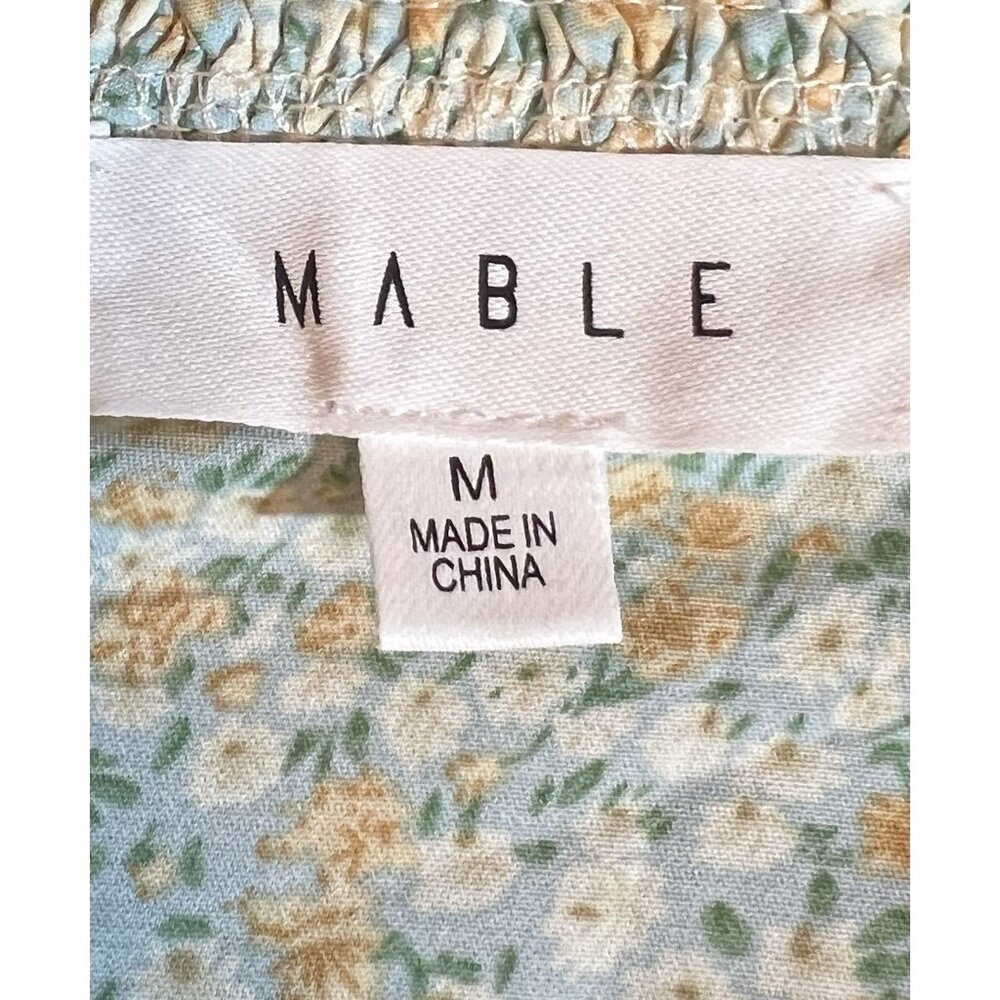 Mable Anthropologie Women FLORAL PUFF SLEEVE Crop Top Medium Size Stretch Green - Picture 7 of 11
